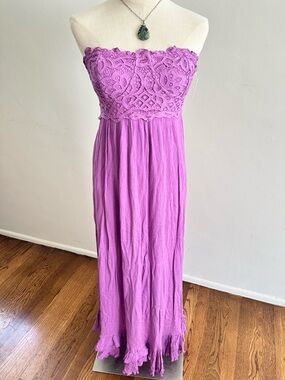 Free People Lavender Strapless Crochet Bodice Maxi Dress Boho NWT Large